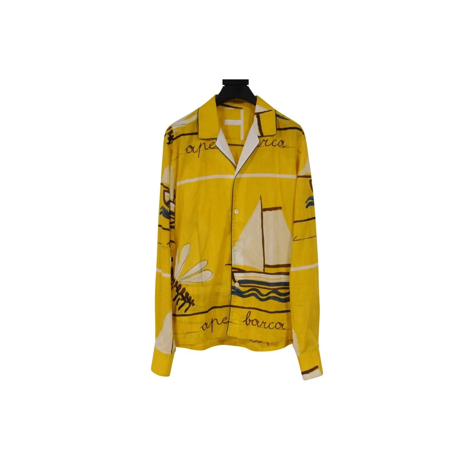 Prada Vintage SS05 Sail Boat Bee Yacht Button Down Medium Yellow White Shirt