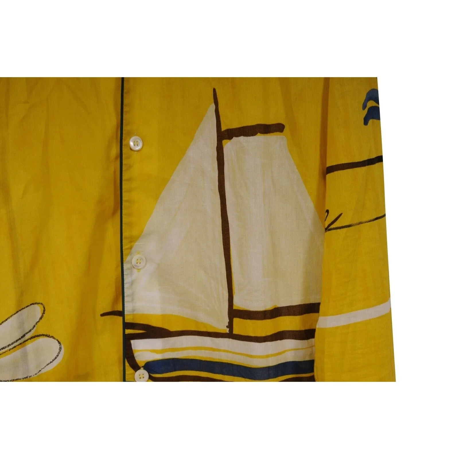 Prada Vintage SS05 Sail Boat Bee Yacht Button Down Medium Yellow White Shirt