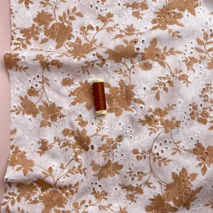 Printed Toffee Flowers Cotton Broderie Anglaise Fabric