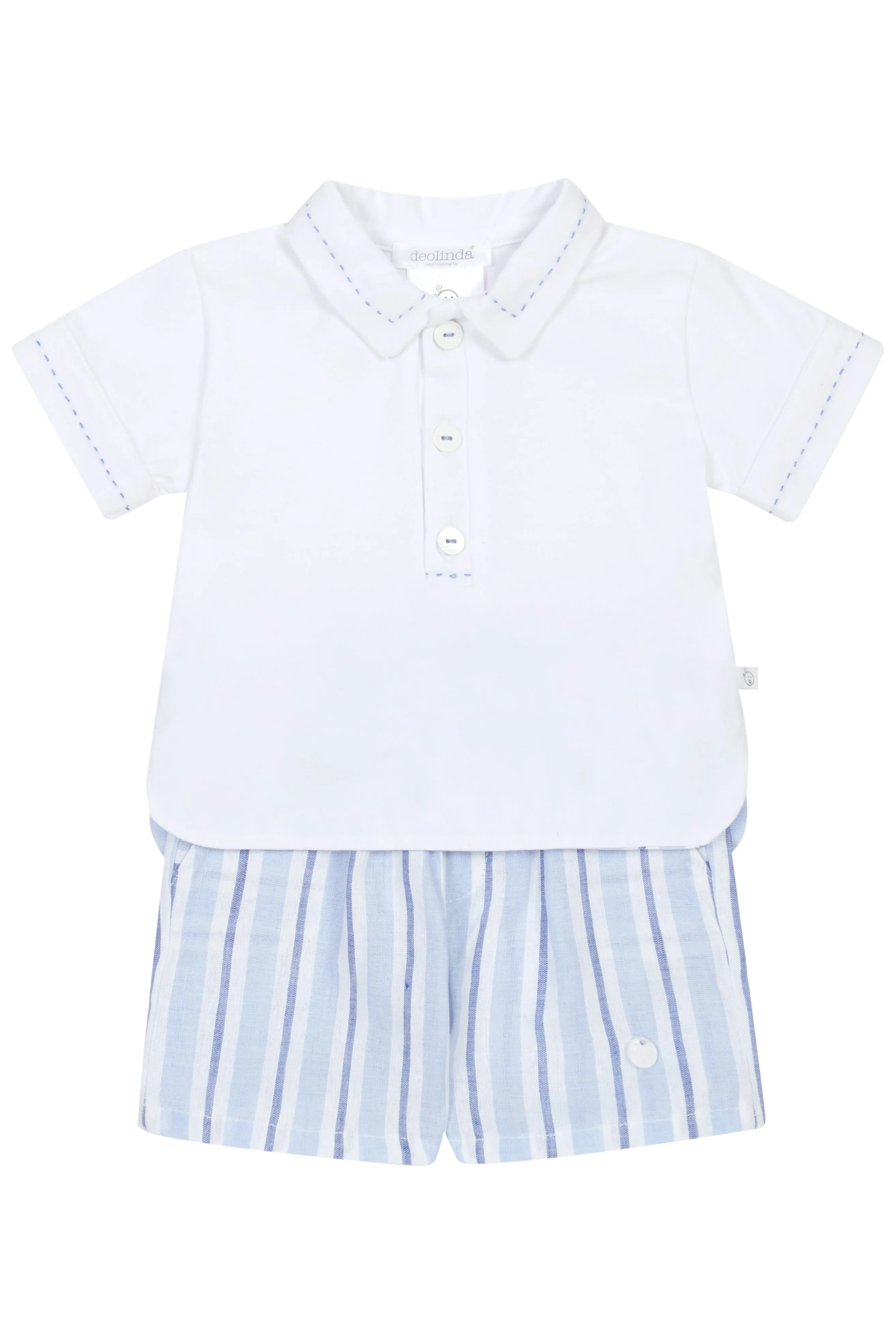 "Ambrose" Blue Striped Polo Shirt & Shorts