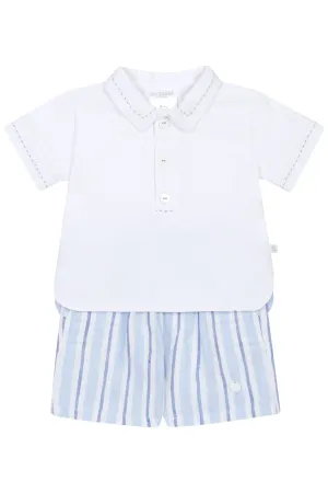"Ambrose" Blue Striped Polo Shirt & Shorts
