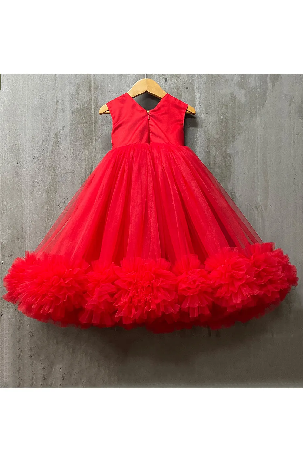 Red Net Sleeveless Frill Gown
