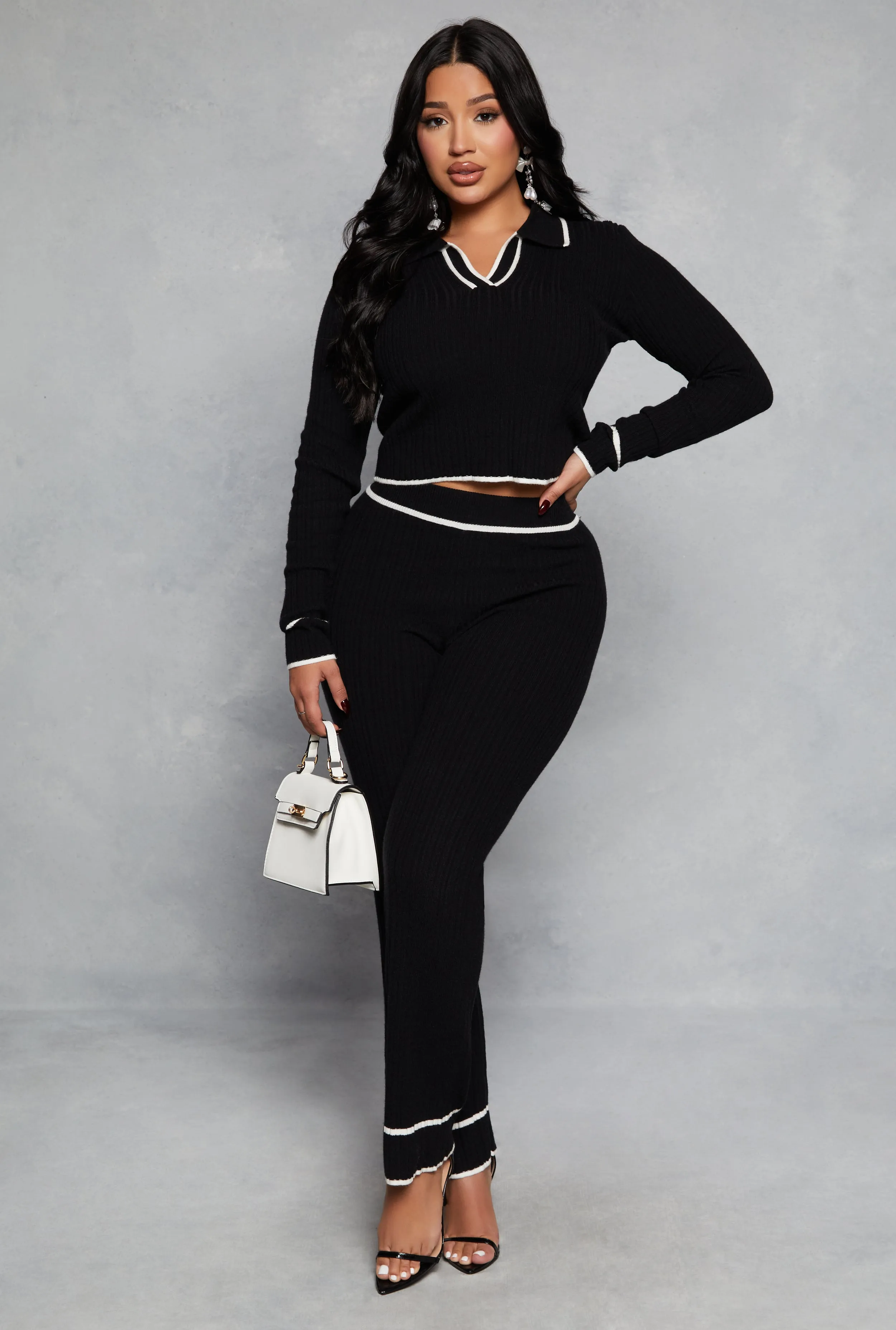 Ribbed Knit Contrast Trim Crop Top