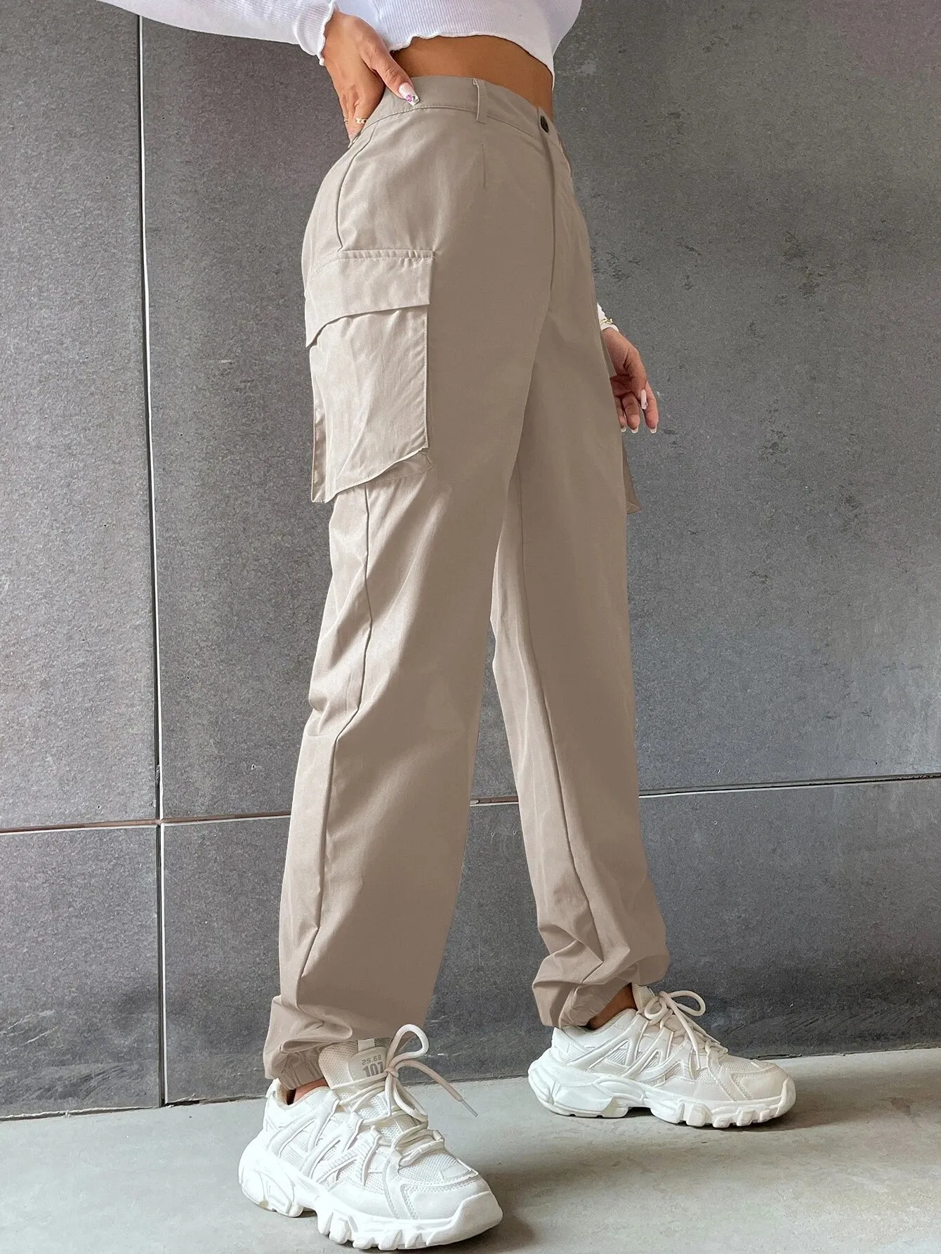 Solid Colored Flap Pocket Pants