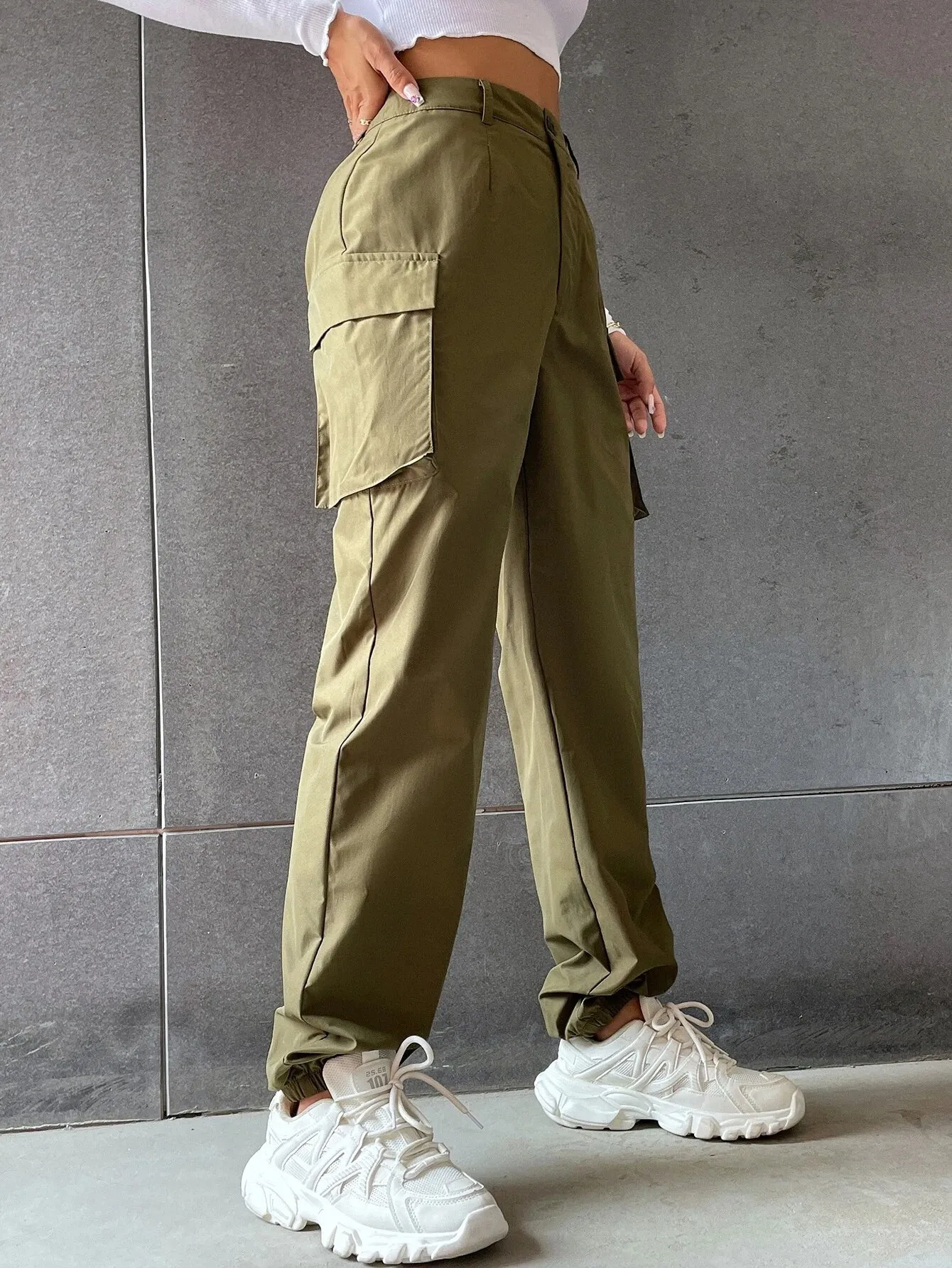 Solid Colored Flap Pocket Pants