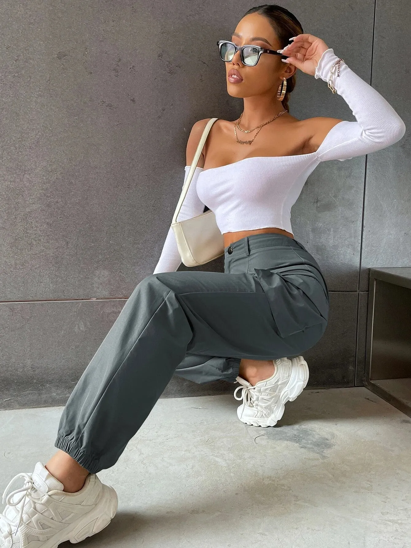 Solid Colored Flap Pocket Pants