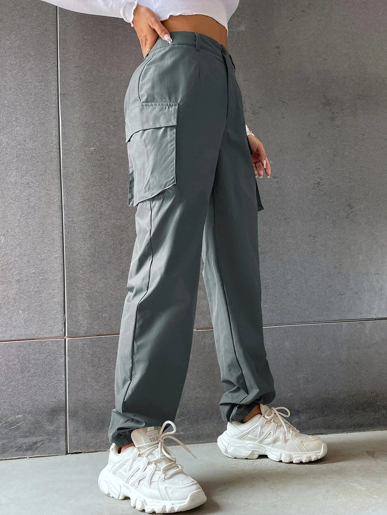 Solid Colored Flap Pocket Pants