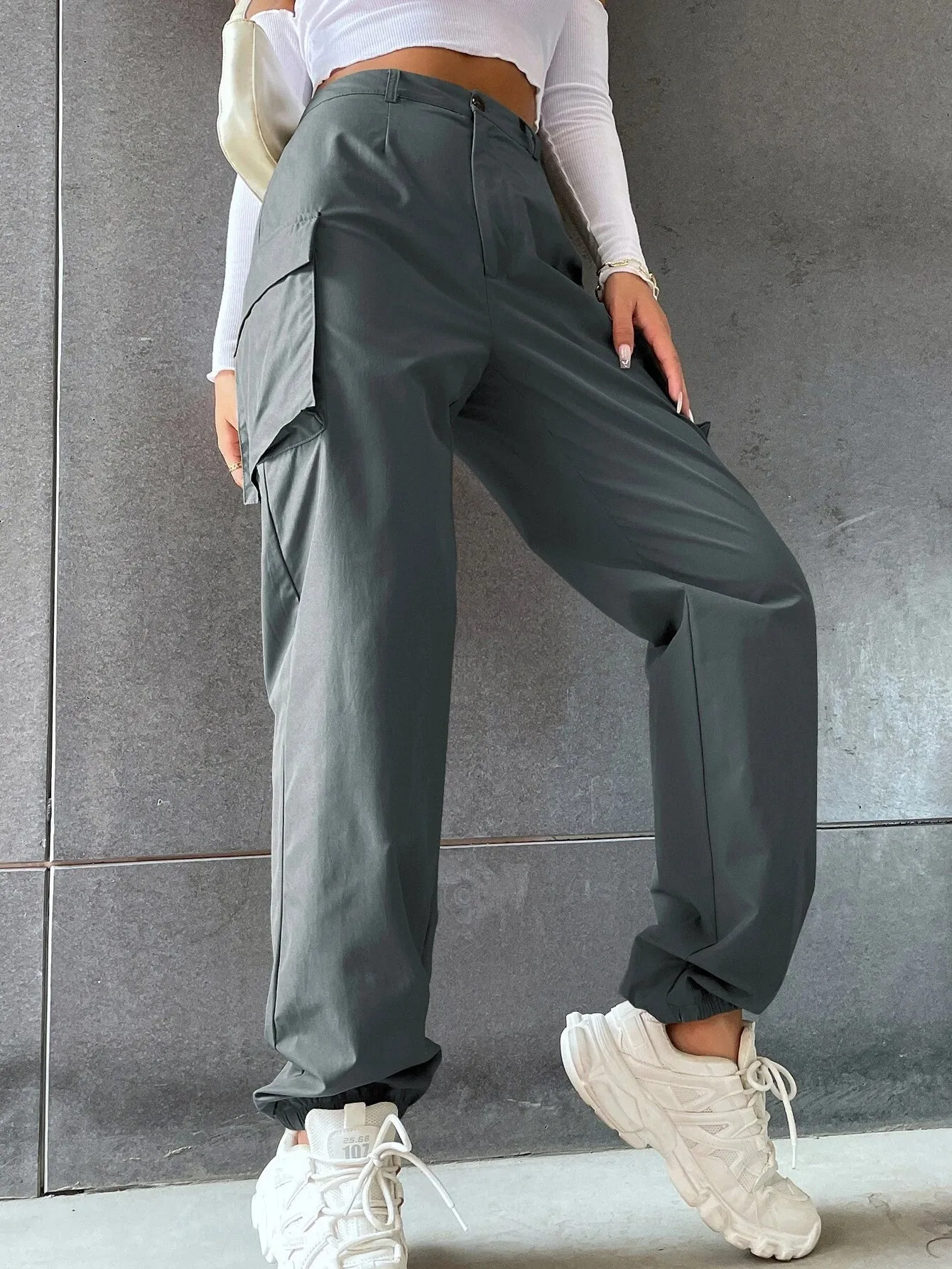 Solid Colored Flap Pocket Pants