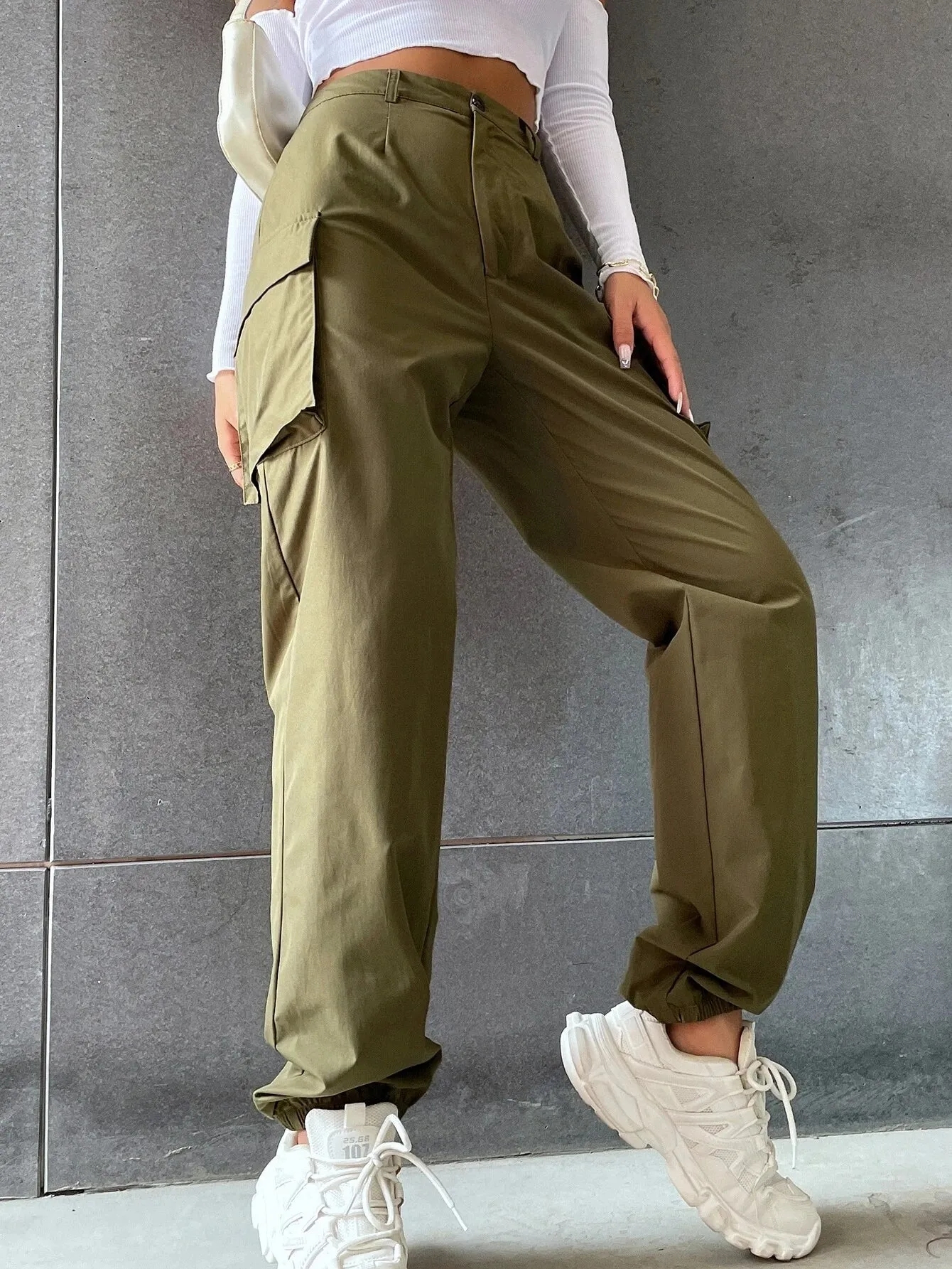 Solid Colored Flap Pocket Pants