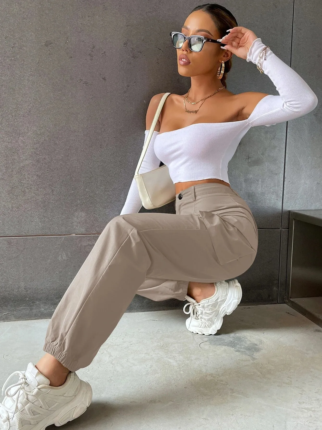 Solid Colored Flap Pocket Pants
