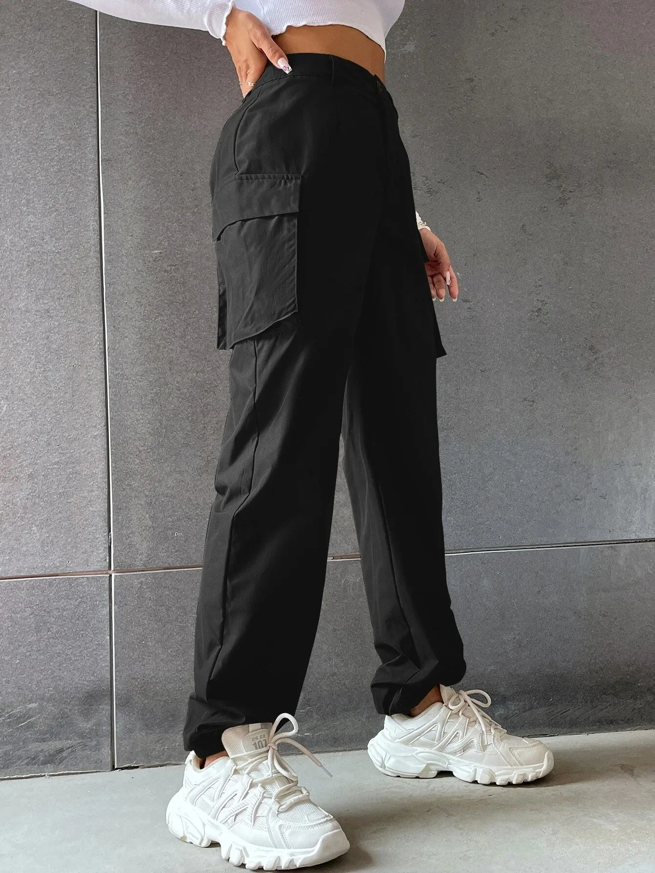 Solid Colored Flap Pocket Pants