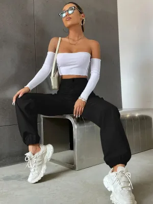 Solid Colored Flap Pocket Pants