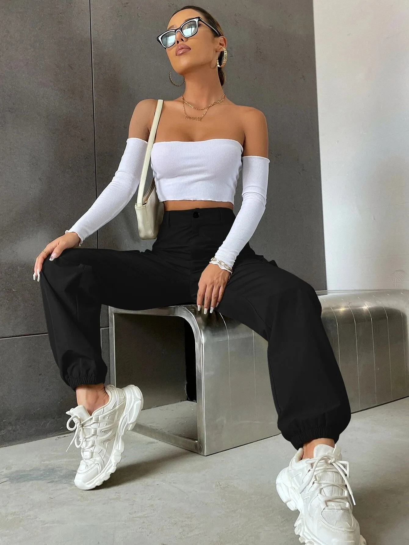 Solid Colored Flap Pocket Pants