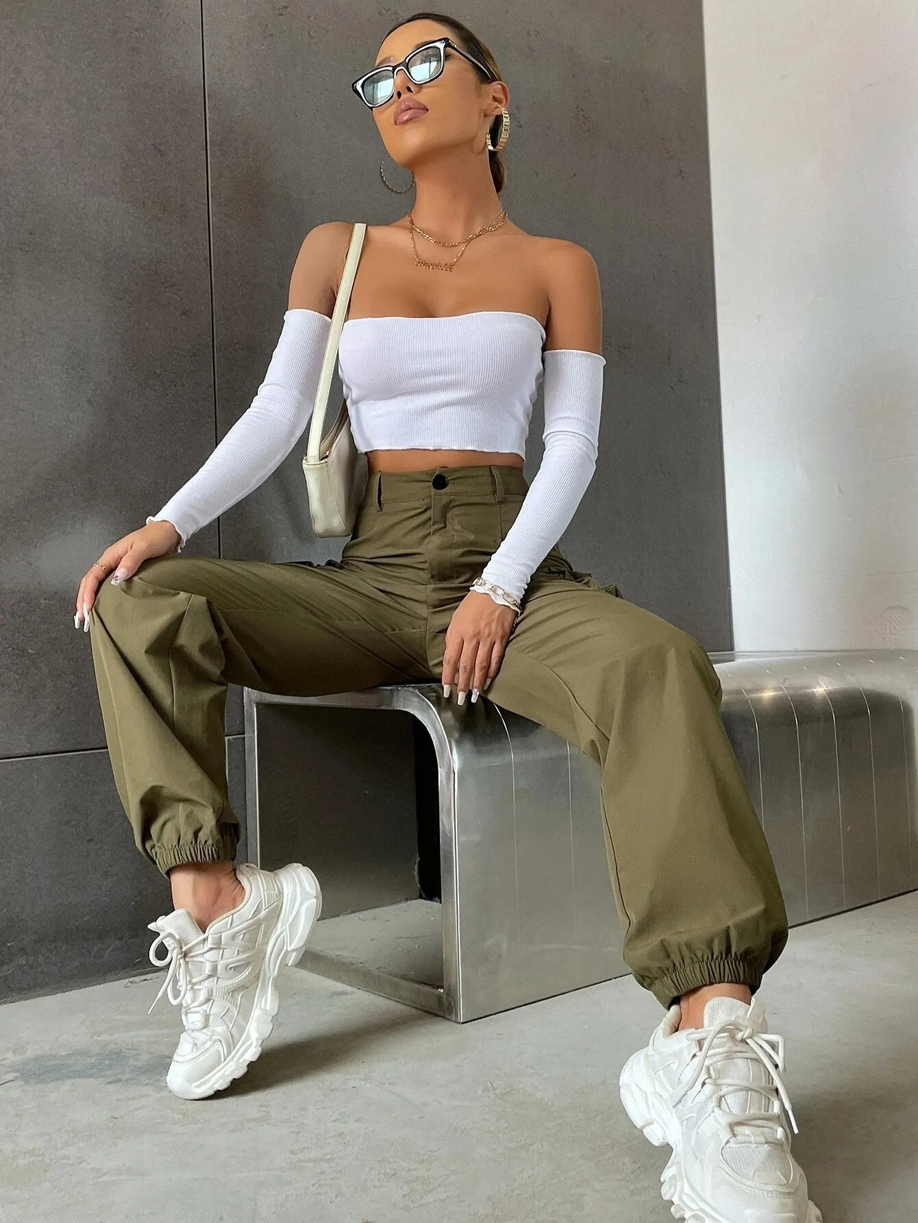 Solid Colored Flap Pocket Pants