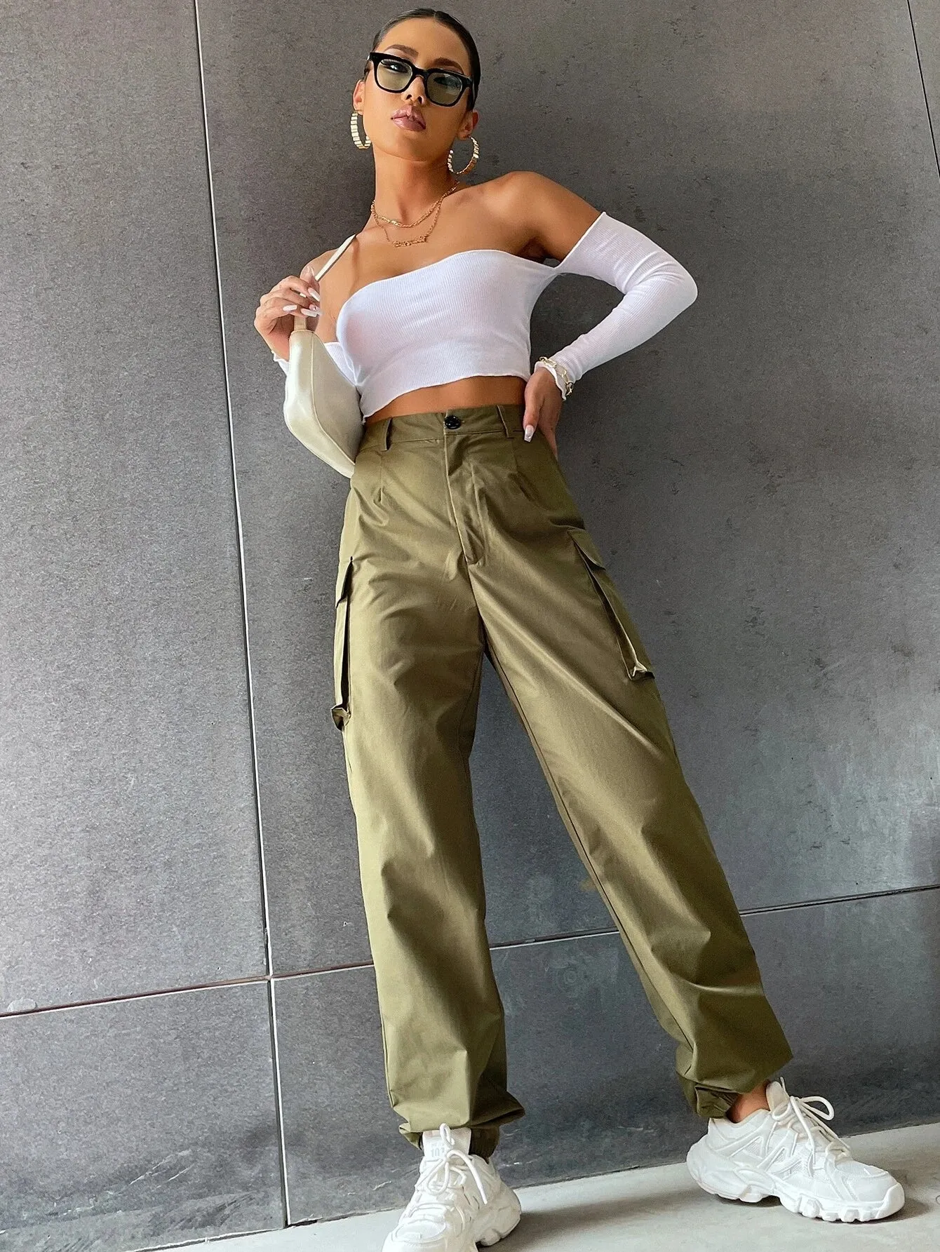Solid Colored Flap Pocket Pants