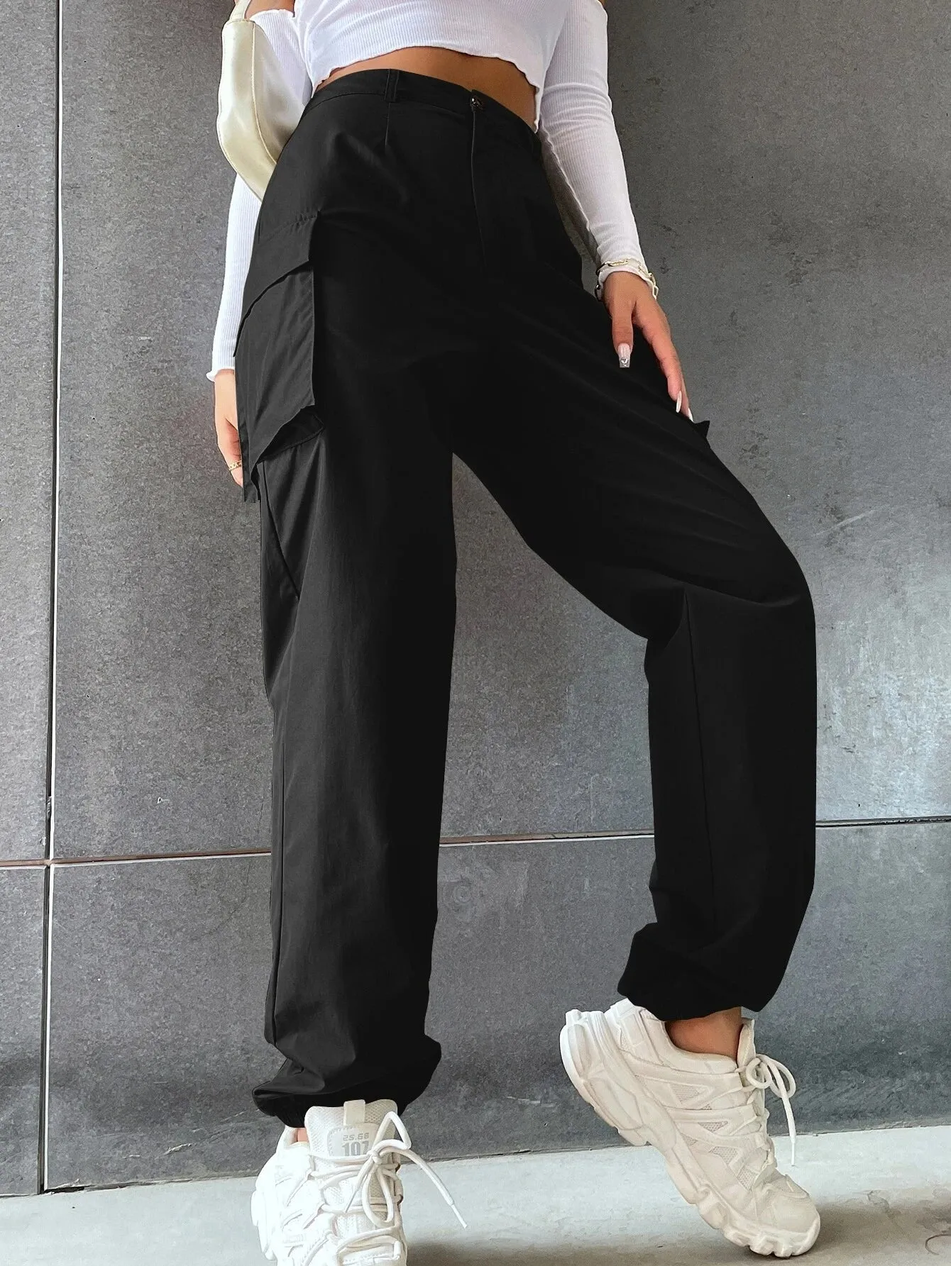 Solid Colored Flap Pocket Pants