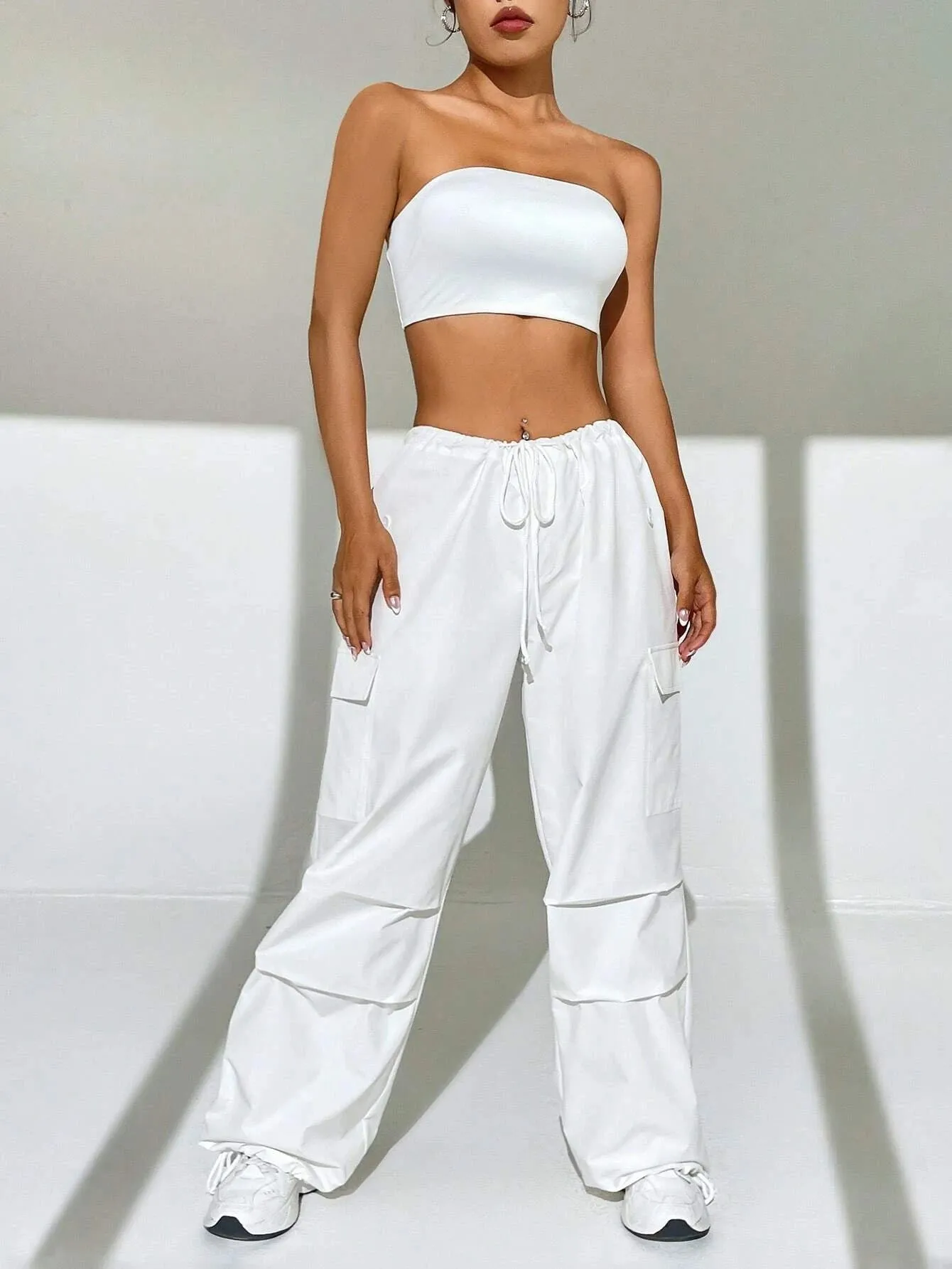 Solid Colored Tube Top With Cargo Pants