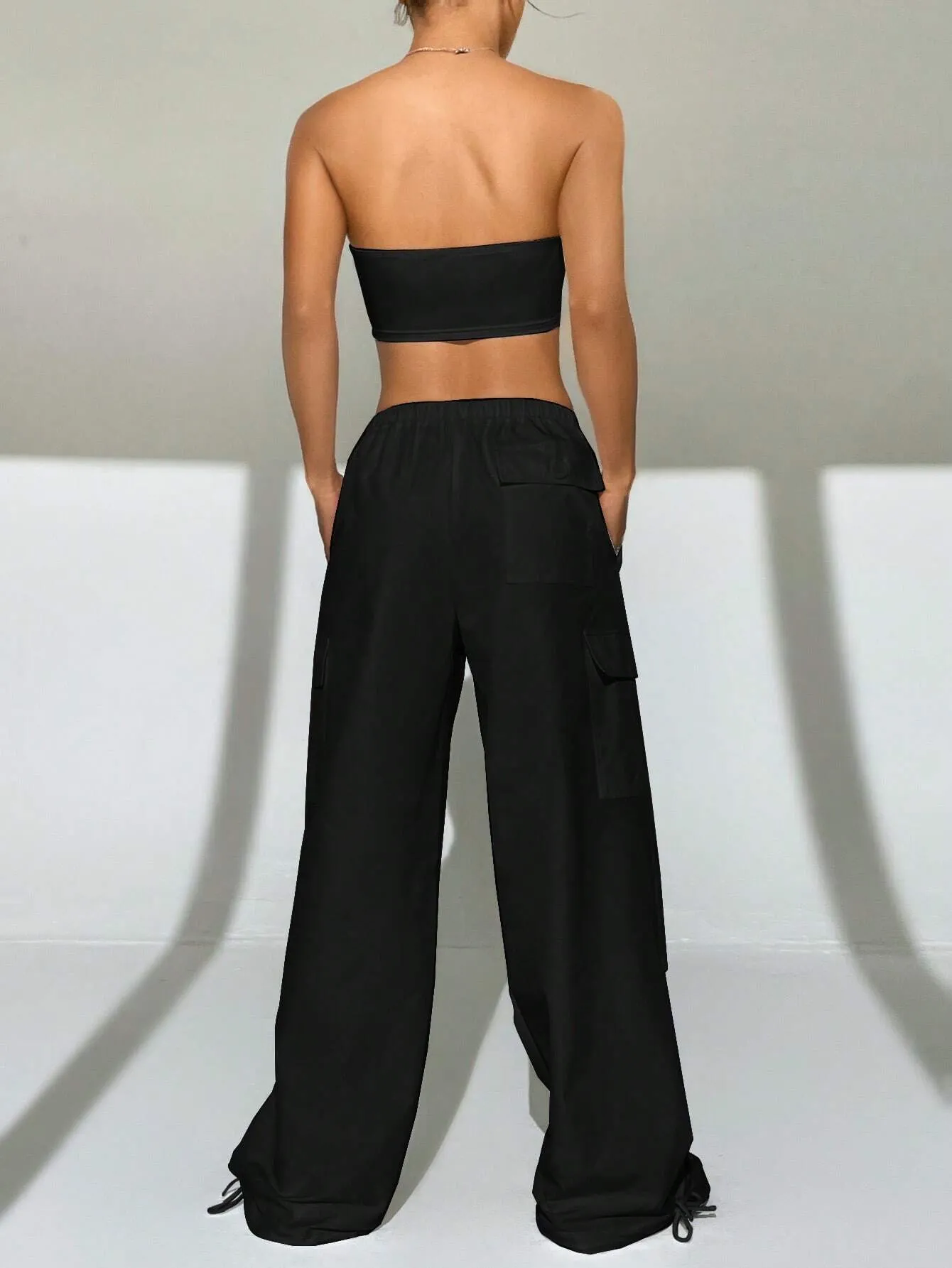 Solid Colored Tube Top With Cargo Pants