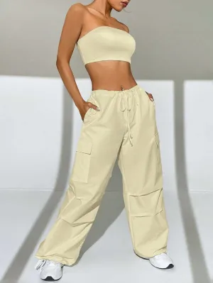 Solid Colored Tube Top With Cargo Pants