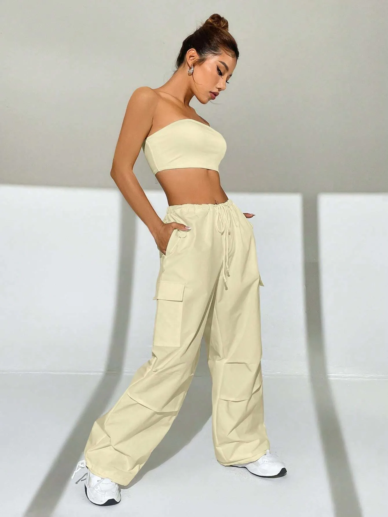 Solid Colored Tube Top With Cargo Pants