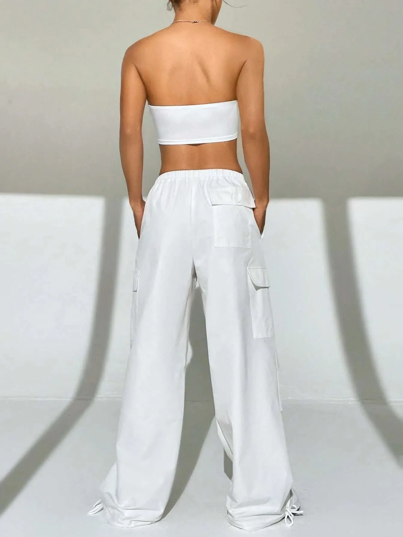 Solid Colored Tube Top With Cargo Pants