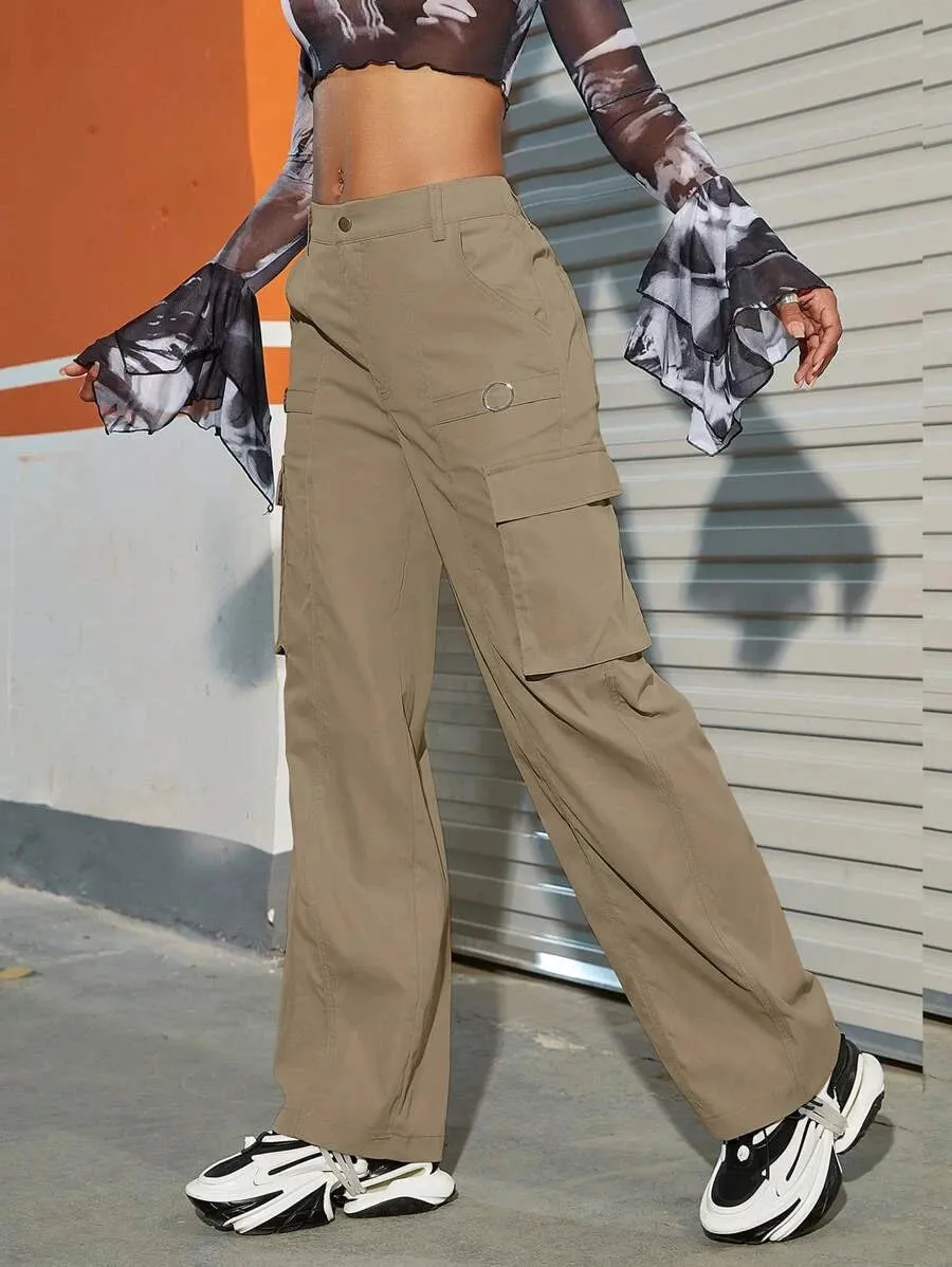 Street Solid Flap Pocket Side Cargo Pants