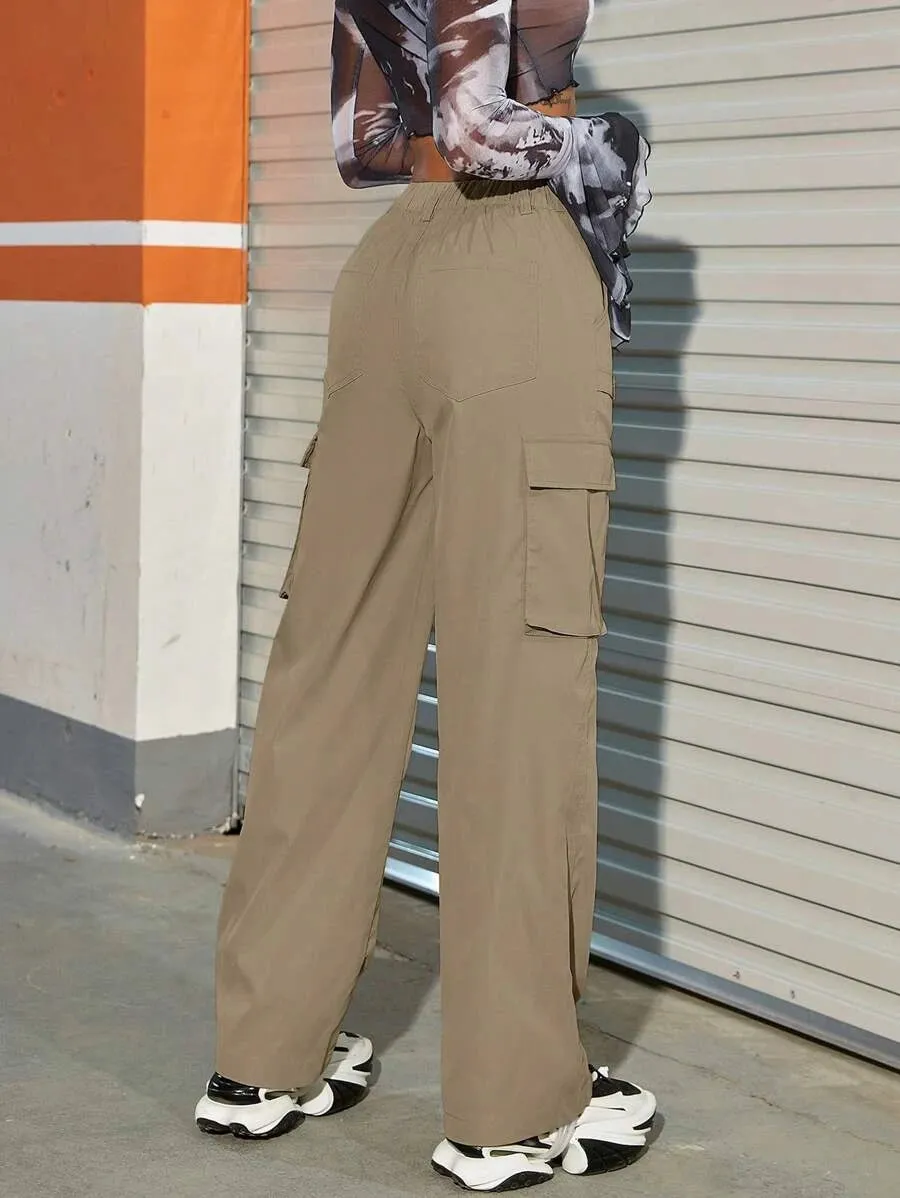 Street Solid Flap Pocket Side Cargo Pants