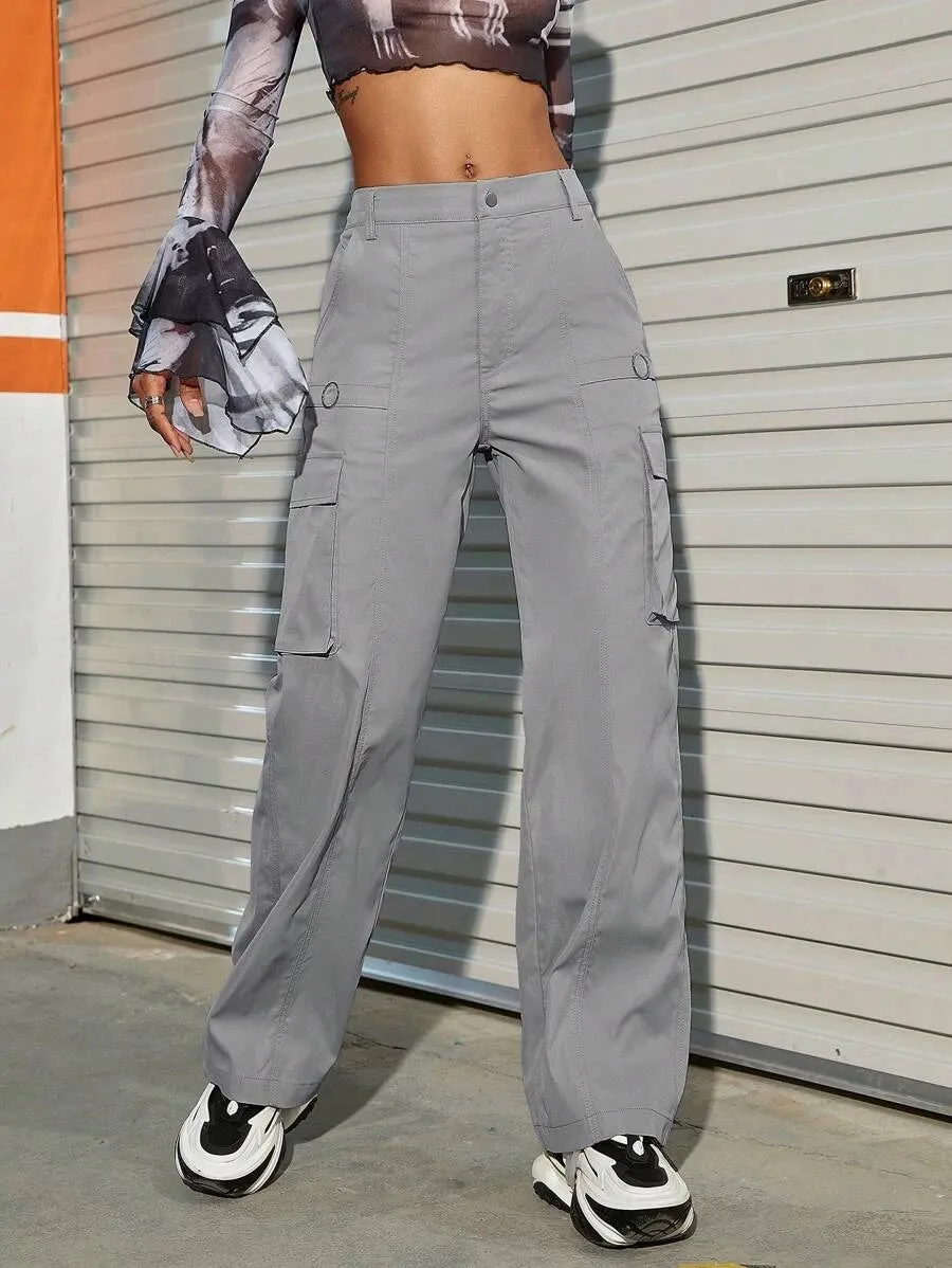 Street Solid Flap Pocket Side Cargo Pants