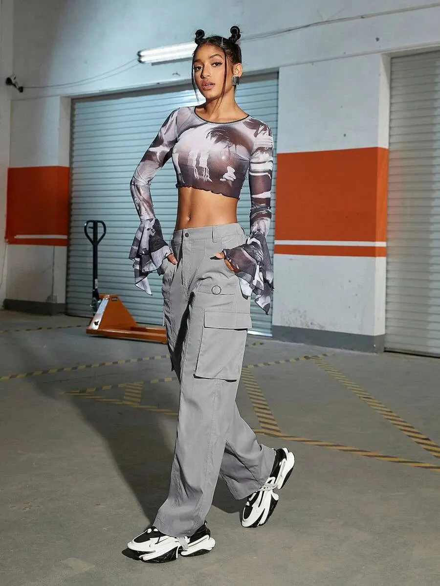 Street Solid Flap Pocket Side Cargo Pants