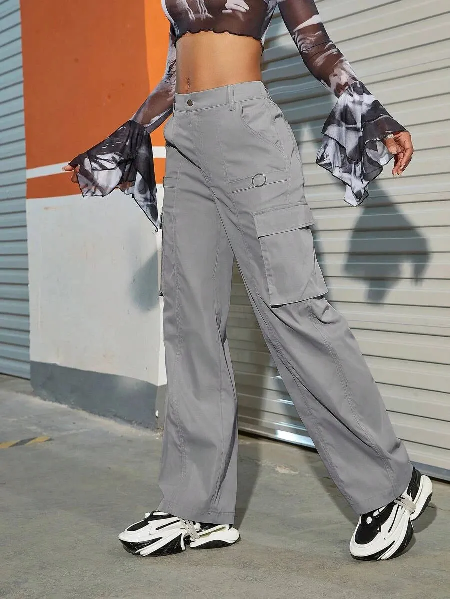 Street Solid Flap Pocket Side Cargo Pants