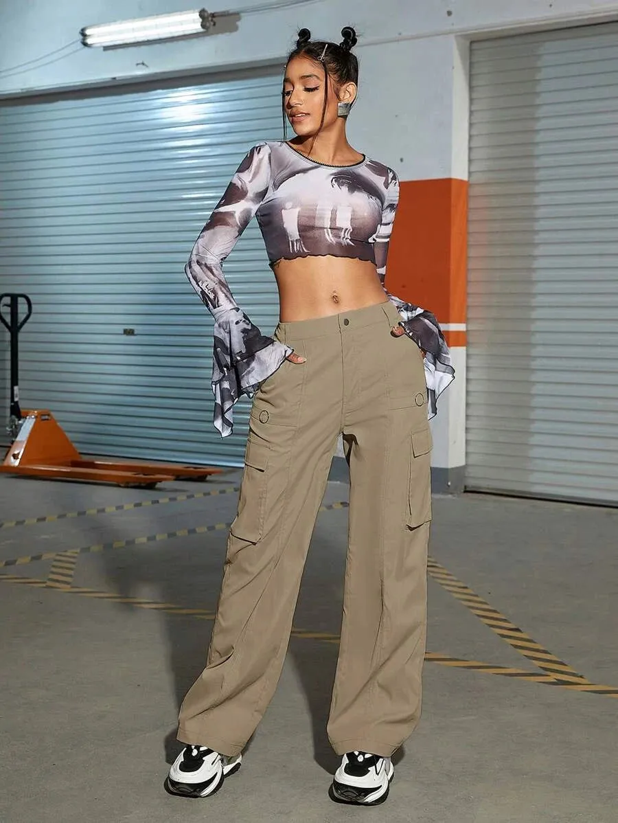 Street Solid Flap Pocket Side Cargo Pants