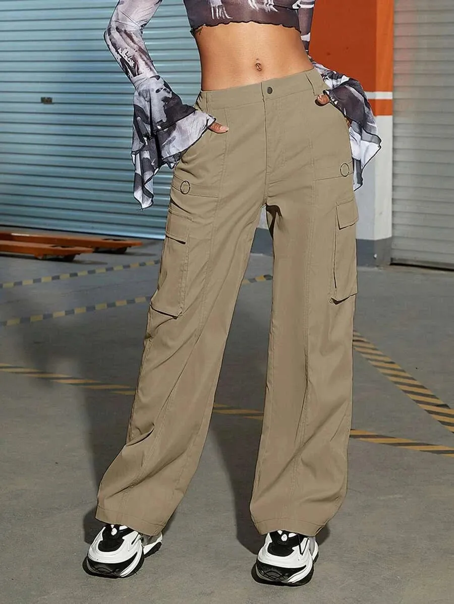 Street Solid Flap Pocket Side Cargo Pants
