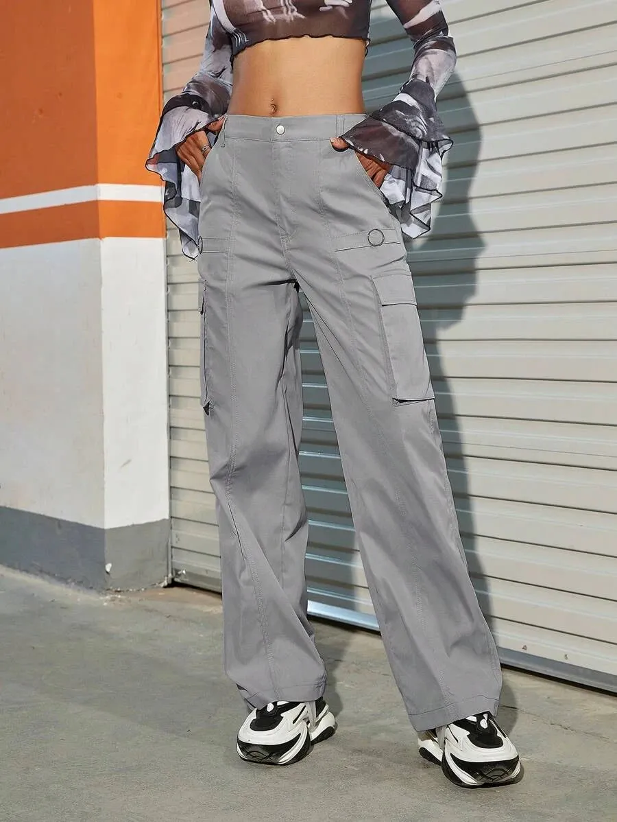 Street Solid Flap Pocket Side Cargo Pants