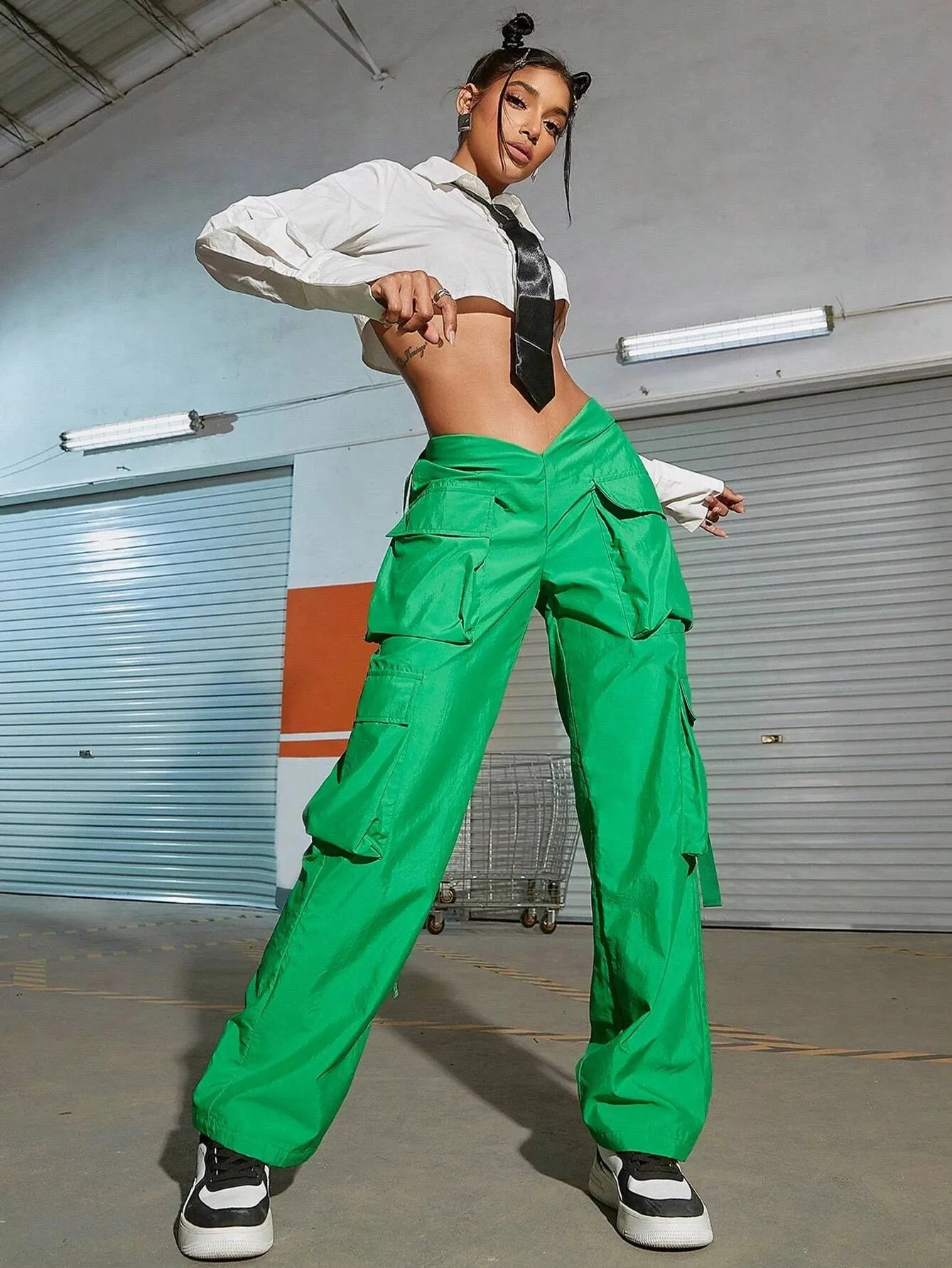 Street V Cut Waist Camo Print Cargo Pants