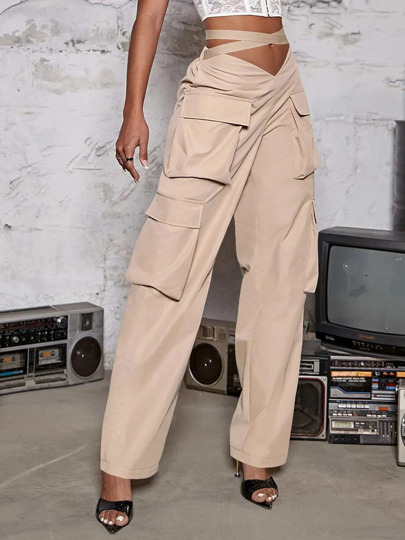 Street V Cut Waist Camo Print Cargo Pants