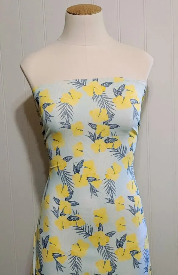 Swim Fabric: Nylon Spandex Swimsuit Fabric, Cute Yellow Hibiscus Tropical Print Fabric, Nice Quality 4-Way Stretch, Sold by the Half Yard