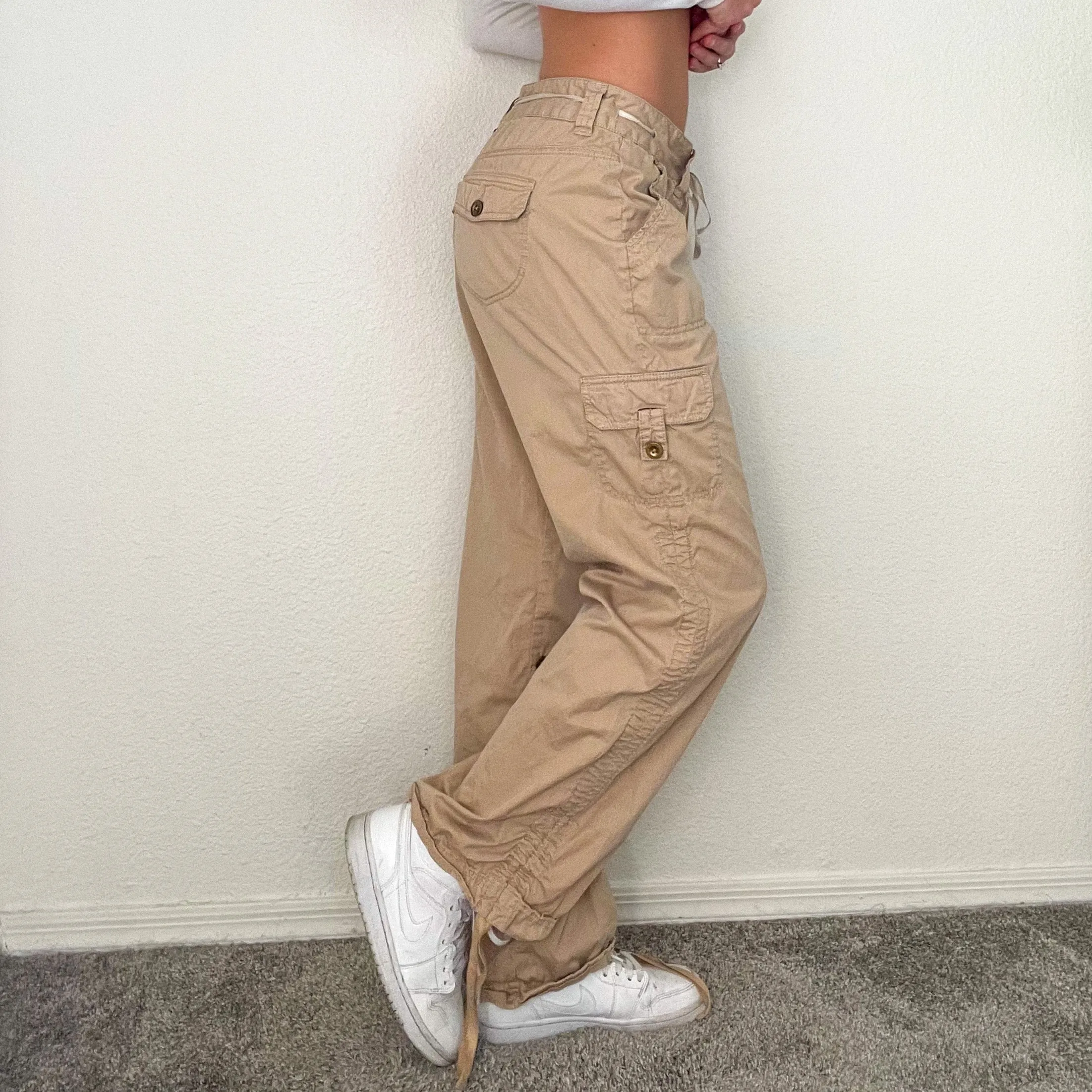 Tan Low Rise Y2K Cargo Pants