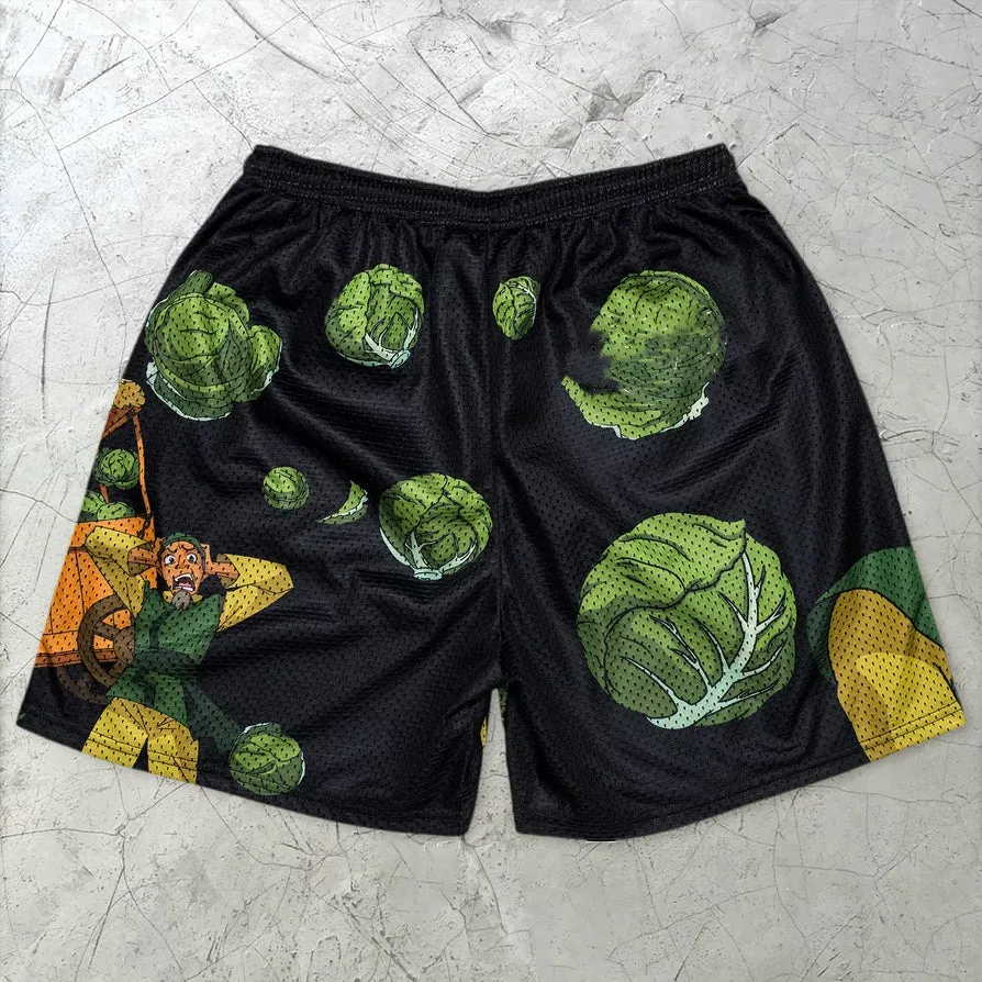 Trendy comic pattern street mesh shorts