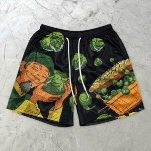 Trendy comic pattern street mesh shorts