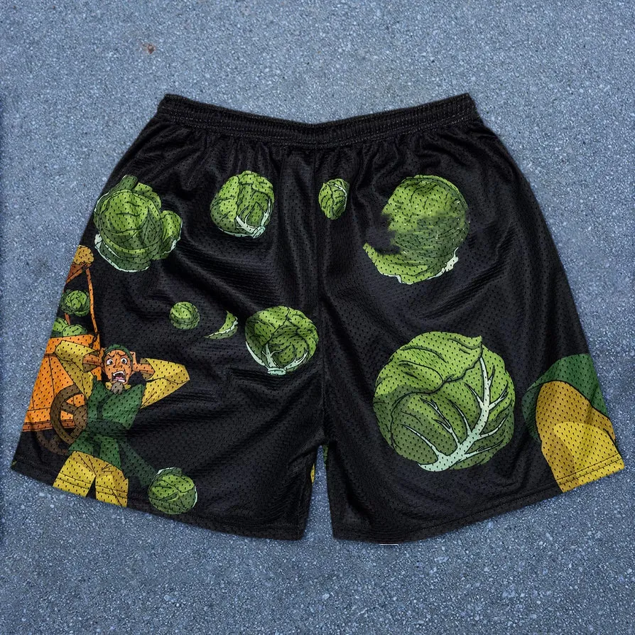 Trendy comic pattern street mesh shorts
