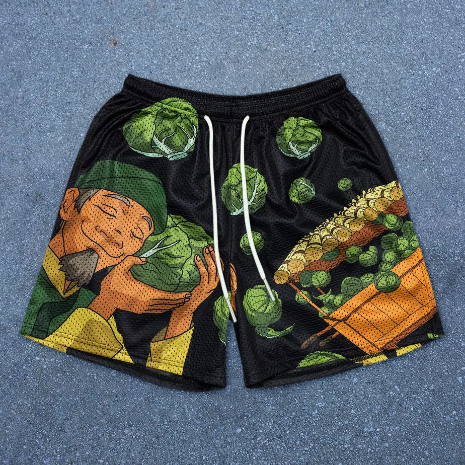 Trendy comic pattern street mesh shorts