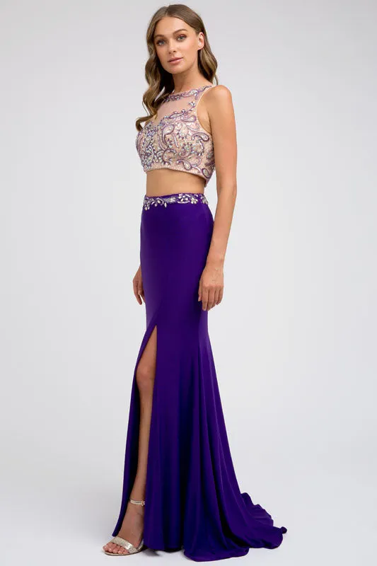Two-Piece, Bead-Embellished Long Dress for Evening & Prom
