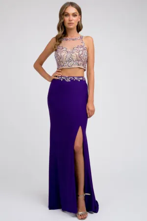 Two-Piece, Bead-Embellished Long Dress for Evening & Prom