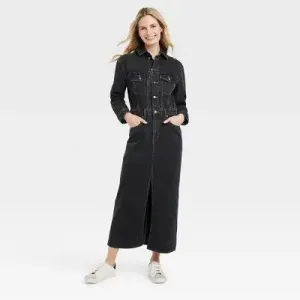 Universal Thread Women's Long Sleeve Denim Shirt Maxi Dress