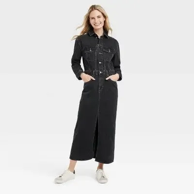 Universal Thread Women's Long Sleeve Denim Shirt Maxi Dress