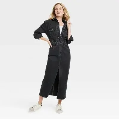 Universal Thread Women's Long Sleeve Denim Shirt Maxi Dress