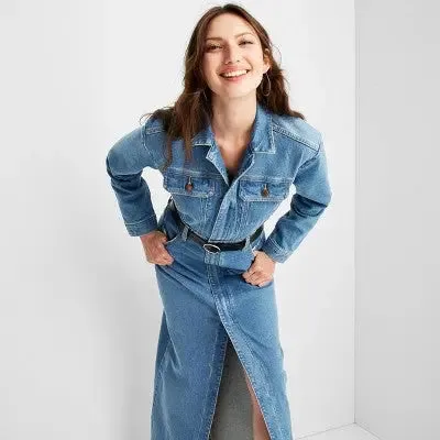 Universal Thread Women's Long Sleeve Denim Shirt Maxi Dress