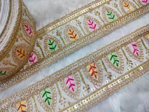 White Fancy Zari Sequins Work Embellished Trim