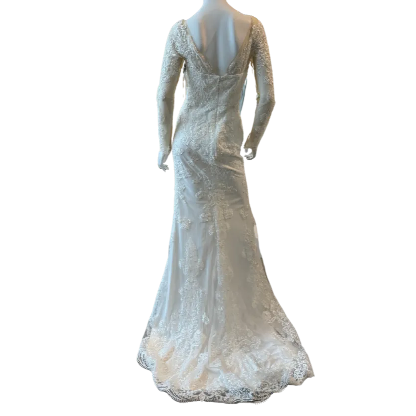 White Lace w/Sequin Long Sleeve Fitted Gown