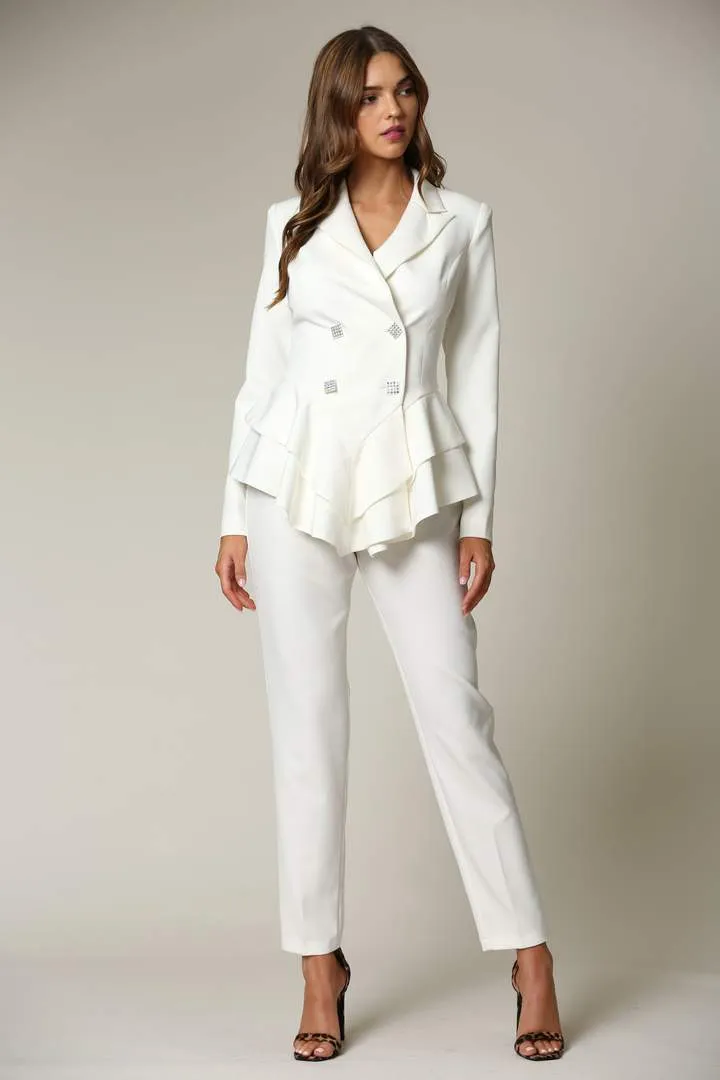 White Two Piece Blazer And Pant Set